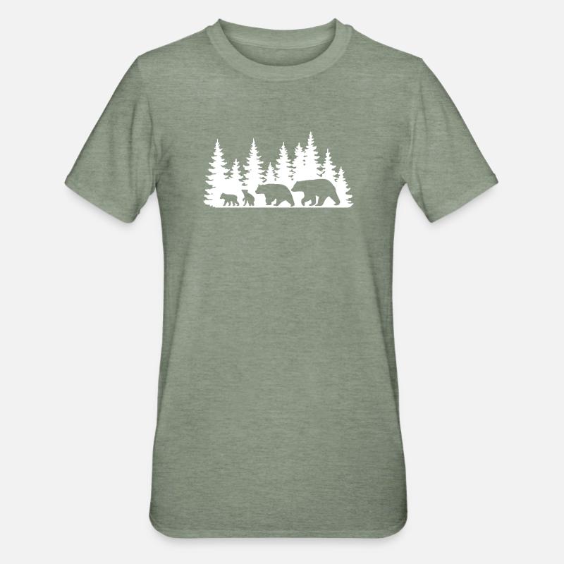 Silhouette Forêt Faune Design - T-shirt polycoton Unisexe - vert kaki chiné