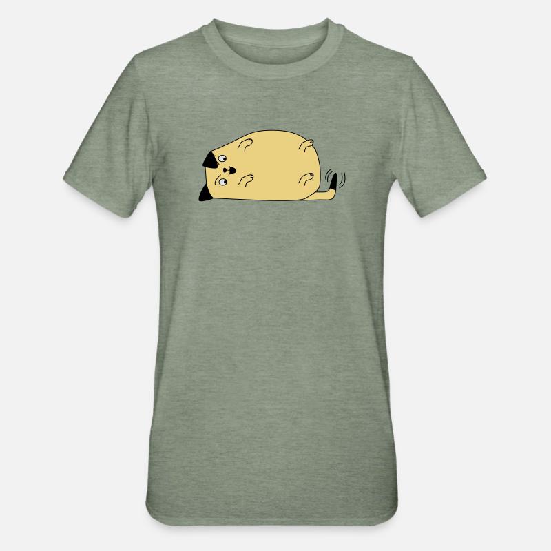 Chien regarde sa queue - T-shirt polycoton Unisexe - vert kaki chiné