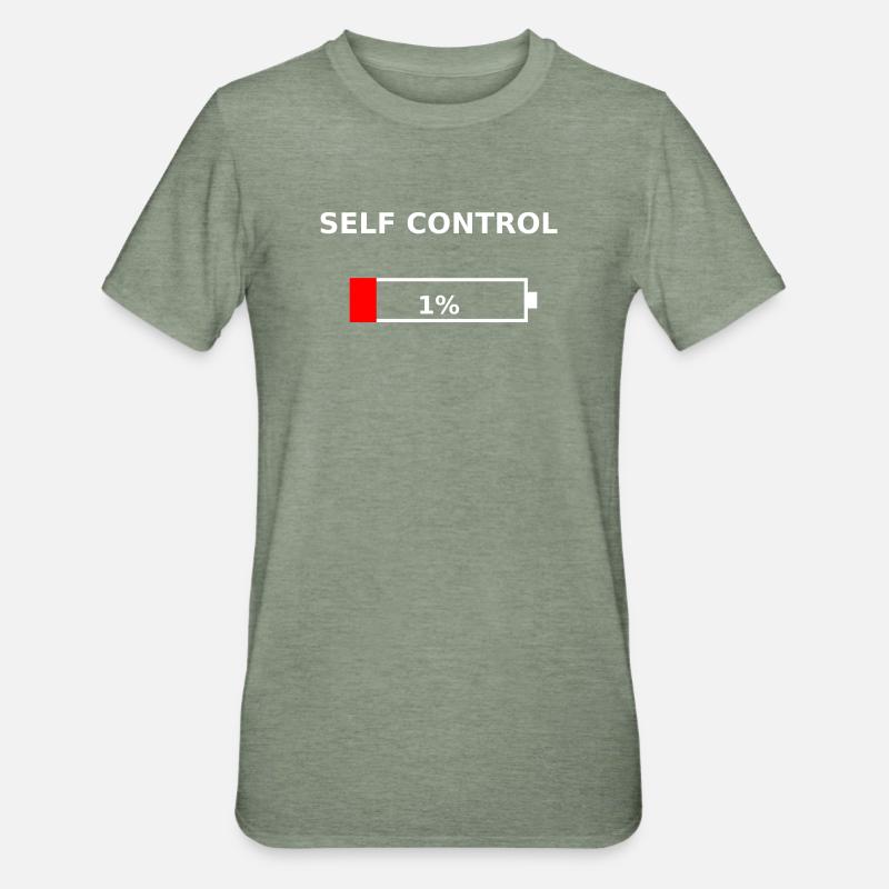 SELF CONTROL – 1% Battery Low - Unisex Polycotton T-Shirt - heather military green