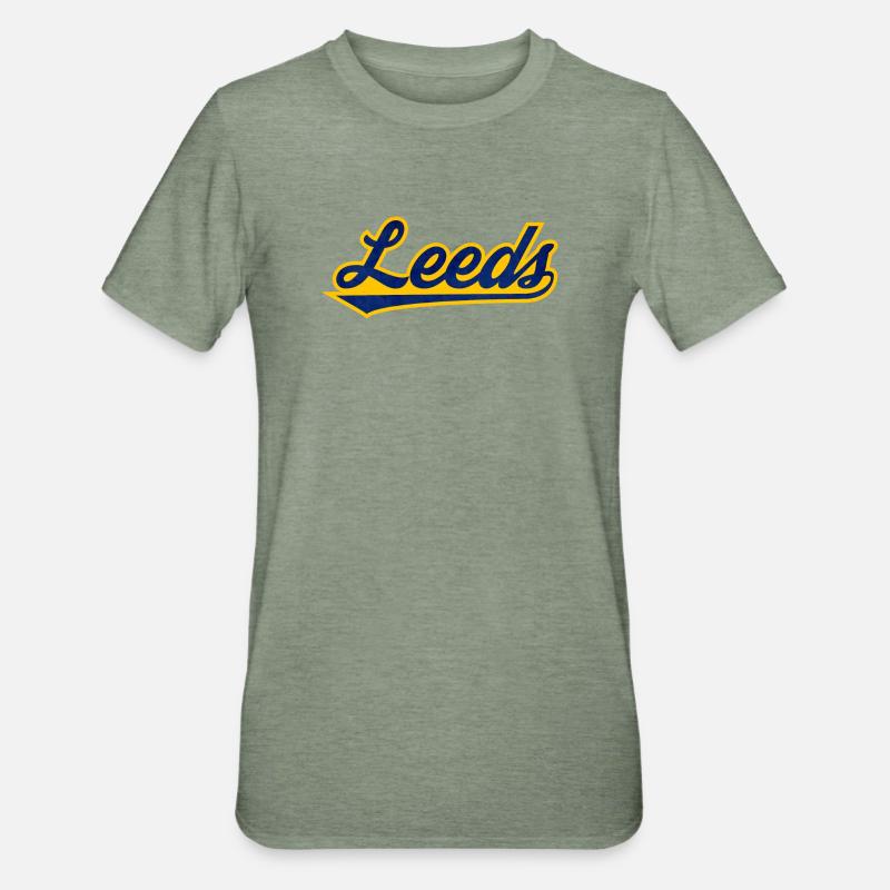 Leeds Script Logo Blau Gelb - Unisex Polycotton T-Shirt - Militärgrün meliert
