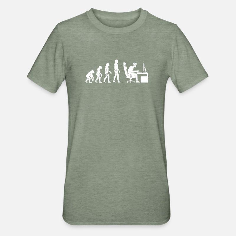 Evolution endet am Schreibtisch - Unisex Polycotton T-Shirt - Militärgrün meliert