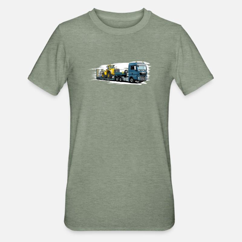 Low-loader with wheel loader - Unisex Polycotton T-Shirt - heather military green