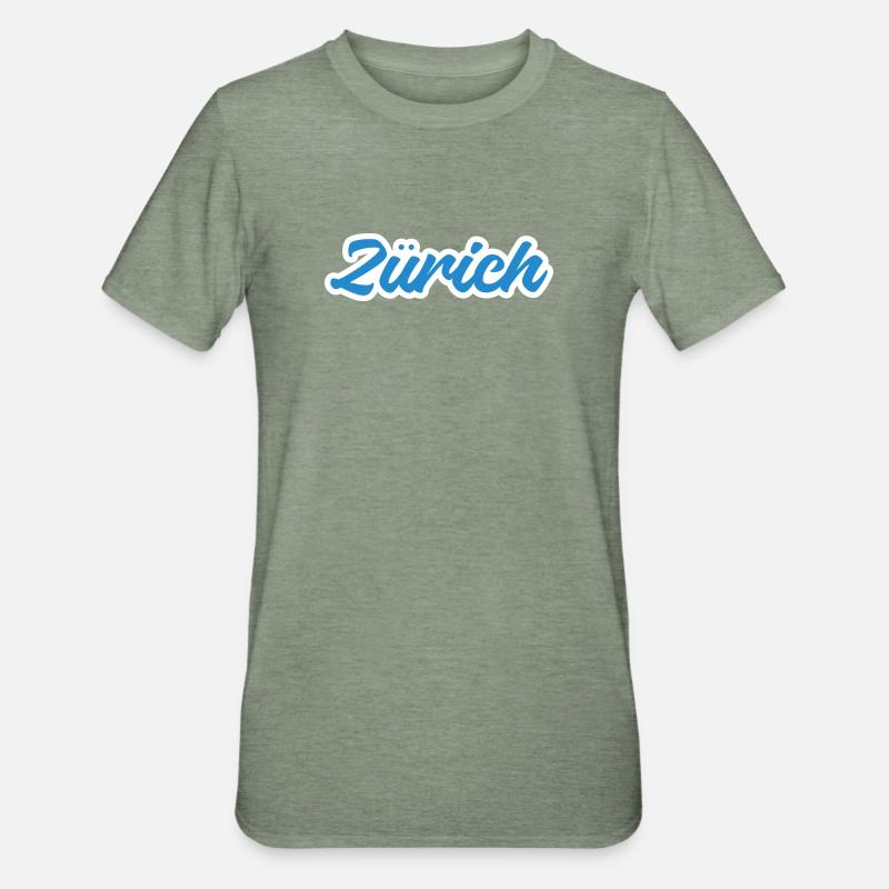 Zürich Script Blau Skyline - Unisex Polycotton T-Shirt - Militärgrün meliert