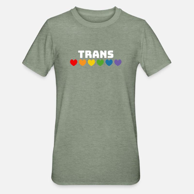 Rainbow heart trans white - Unisex Polycotton T-Shirt - heather military green