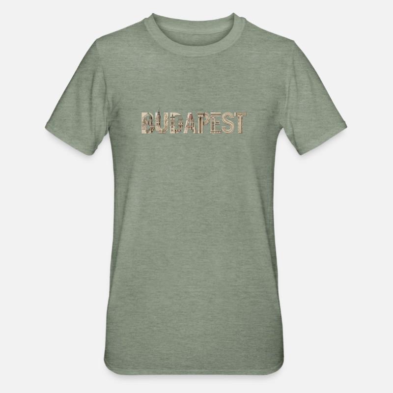 BUDAPEST – Architectural Typography Design - Unisex Polycotton T-Shirt - Militärgrün meliert