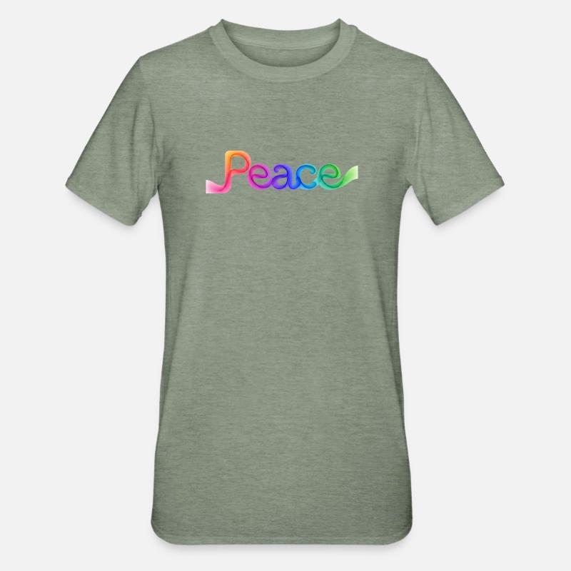 Farbige Peace-Schrift im Pfeildesign - Unisex Polycotton T-Shirt - Militärgrün meliert