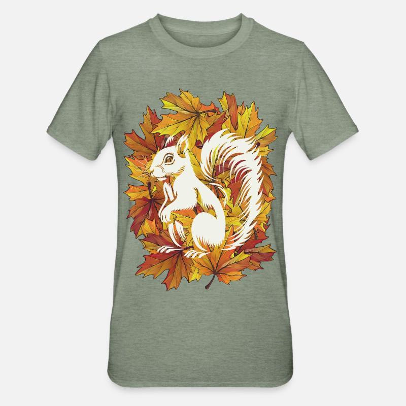 Herbstliches Eichhörnchen - Unisex Polycotton T-Shirt - Militärgrün meliert