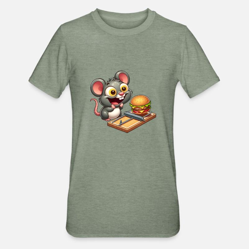 Souris Rat Mousetrap Hamburger - T-shirt polycoton Unisexe - vert kaki chiné