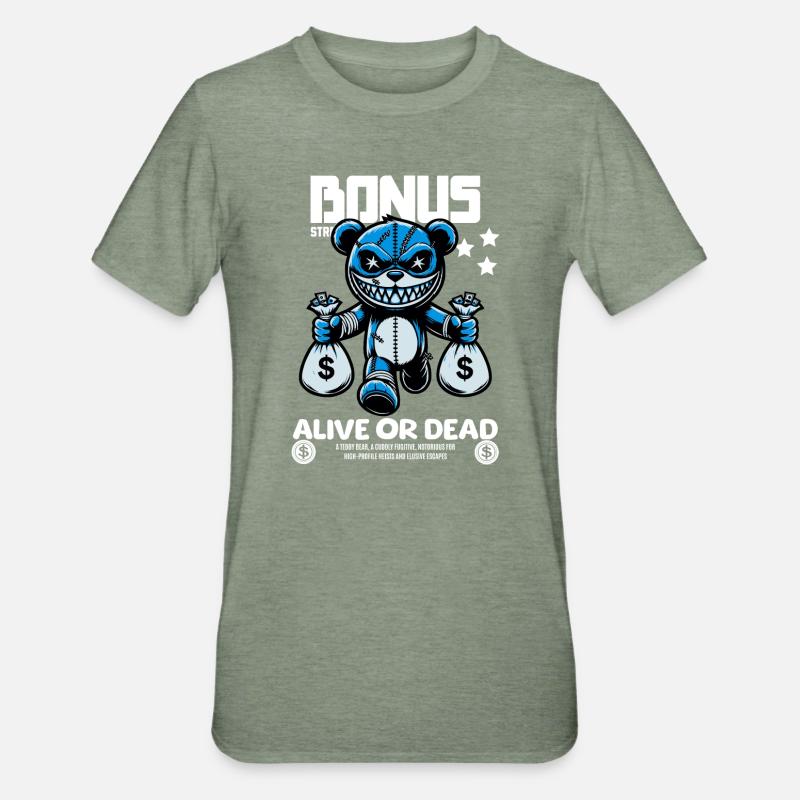 Bonus Bär – Gesucht: Lebendig oder Tot - Unisex Polycotton T-Shirt - Militärgrün meliert