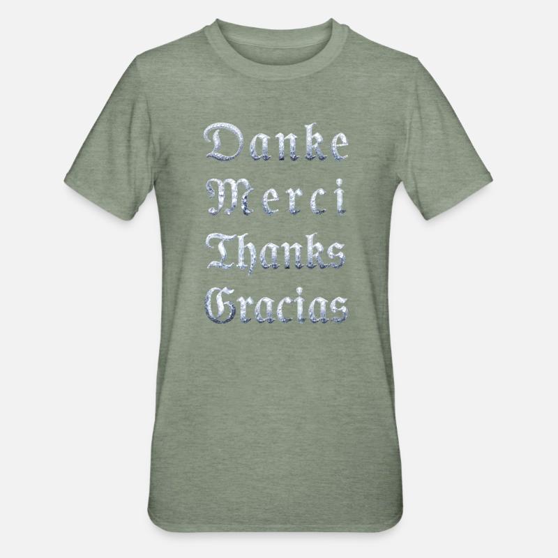 Multilinguale Dankesbotschaft Eiskristall - Unisex Polycotton T-Shirt - heather military green