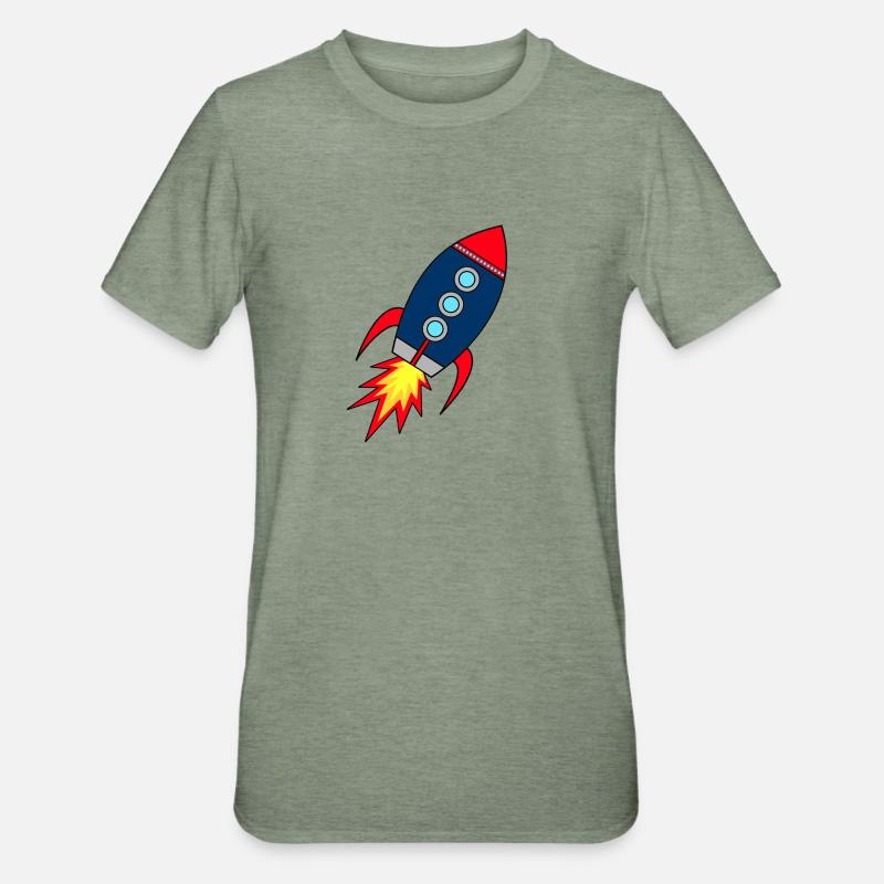 Rocket * Rakete startet - Unisex Polycotton T-Shirt - Militärgrün meliert
