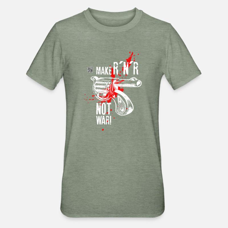 Make Rock´n´Roll Not War "Selfvolver-Version - Unisex Polycotton T-Shirt - Militärgrün meliert
