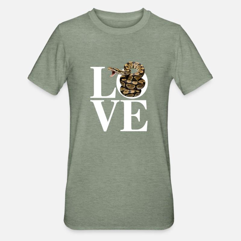 Königspython Schlangen LOVE Terrarium Python - Unisex Polycotton T-Shirt - Militärgrün meliert