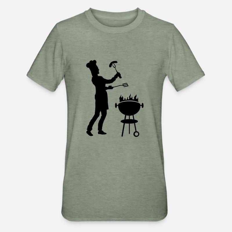Freizeit - Mann Grill - Unisex Polycotton T-Shirt - Militärgrün meliert