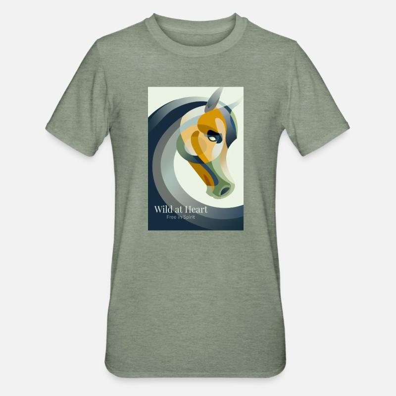 Affiche de cheval abstraite moderne - T-shirt polycoton Unisexe - vert kaki chiné