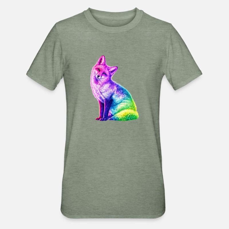 Regenbogenfuchs Farbkunst - Unisex Polycotton T-Shirt - Militärgrün meliert