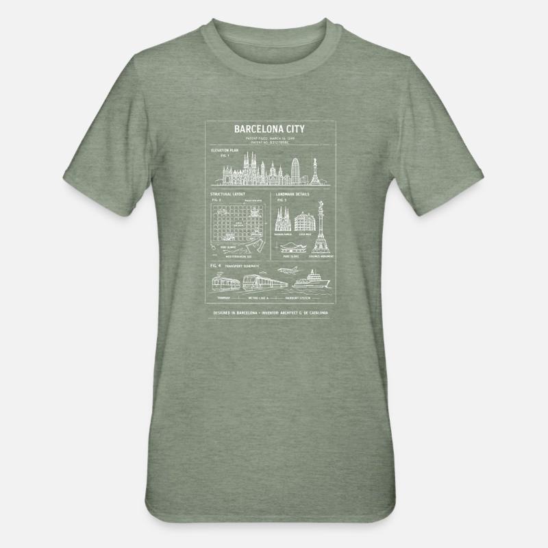 Modèle de la Skyline de Barcelone - T-shirt polycoton Unisexe - vert kaki chiné