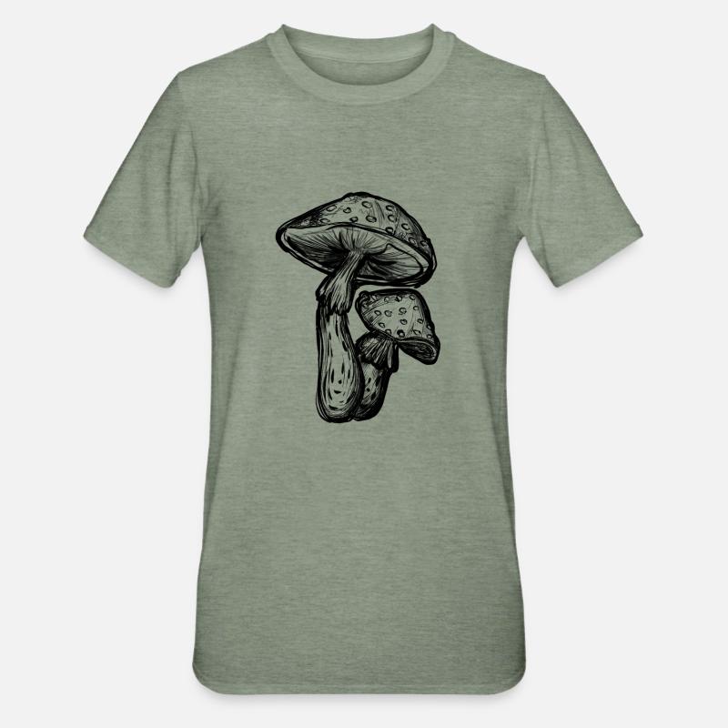 Toadstools Illustration - T-shirt polycoton Unisexe - vert kaki chiné