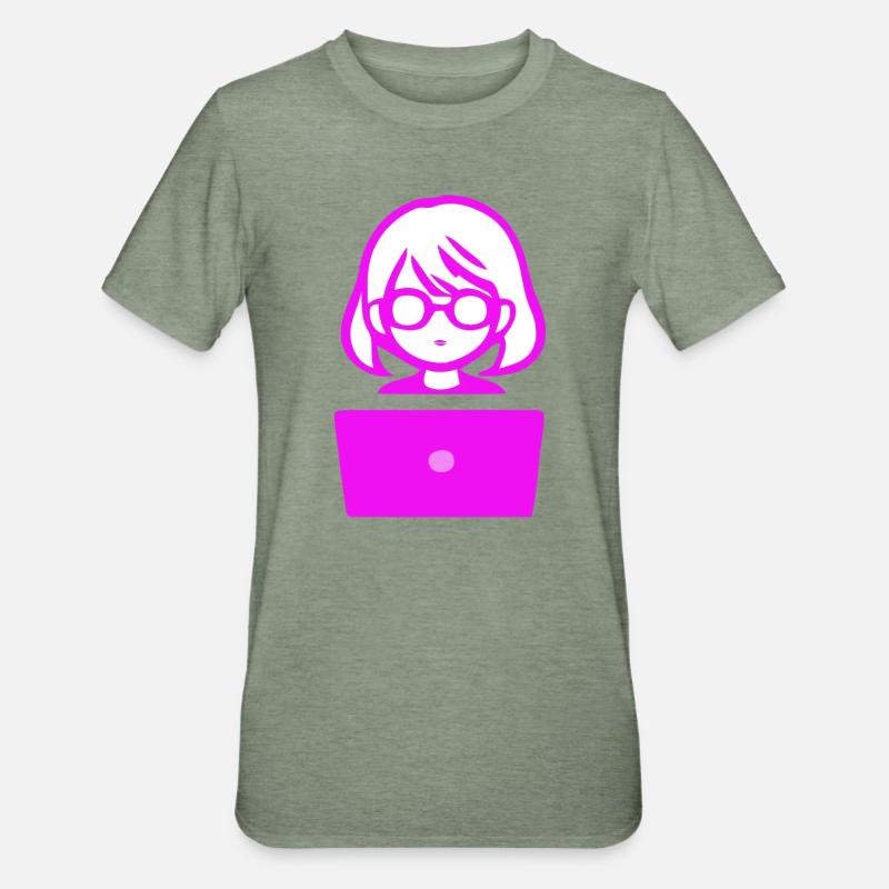 Woman with Computer Programmer Coder - Unisex Polycotton T-Shirt - heather military green