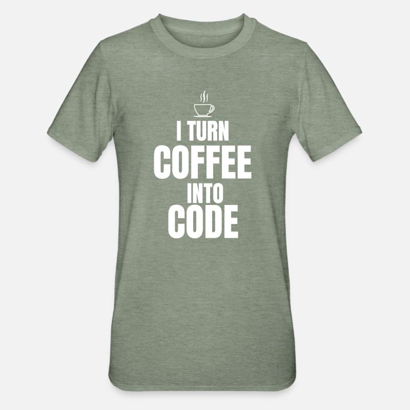 Ich verwandle Kaffee in Code - Unisex Polycotton T-Shirt - Militärgrün meliert