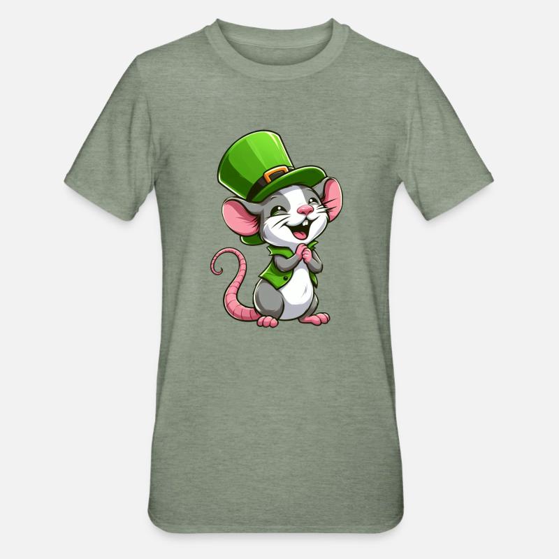 Rat mignon de la Saint-Patrick - T-shirt polycoton Unisexe - vert kaki chiné