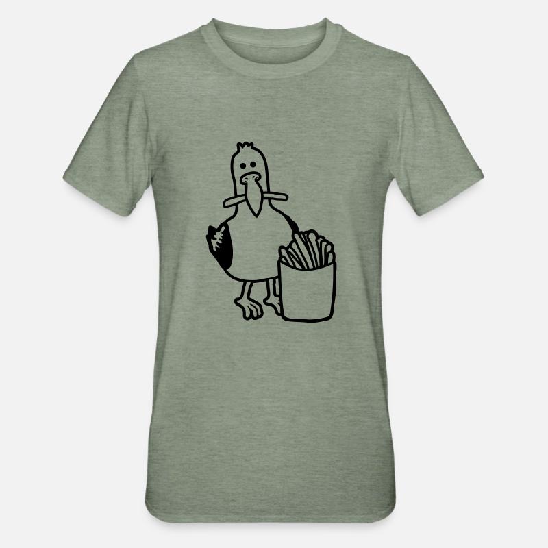 Frites volées mouette heureuse - T-shirt polycoton Unisexe - vert kaki chiné