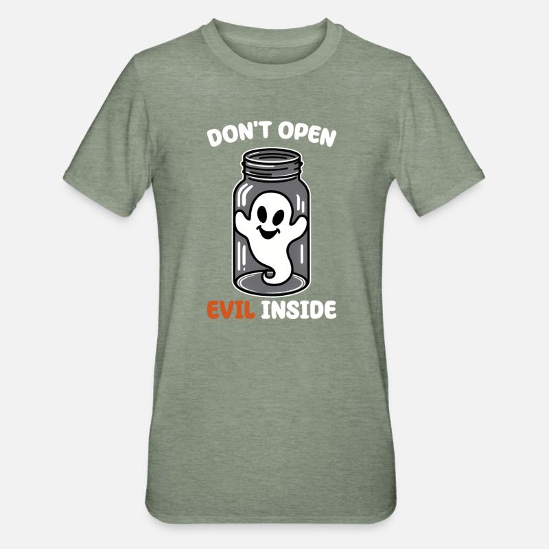 Don't open it – evil in it! Funny ghost design - Unisex Polycotton T-Shirt - heather military green