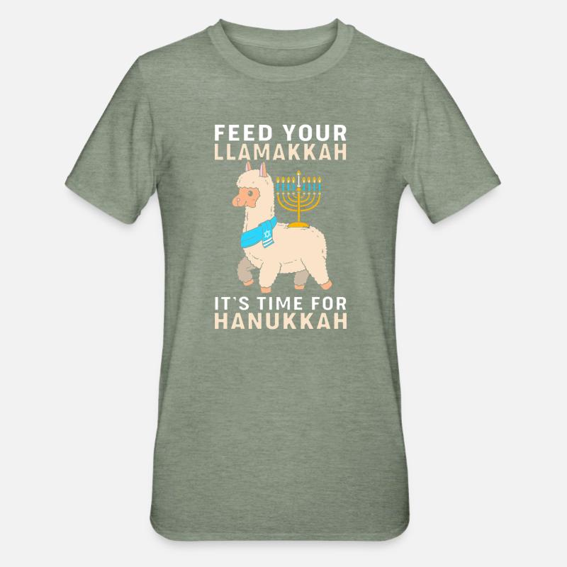 Hanoukka Hanoukka Hanoukka Lama - T-shirt polycoton Unisexe - vert kaki chiné