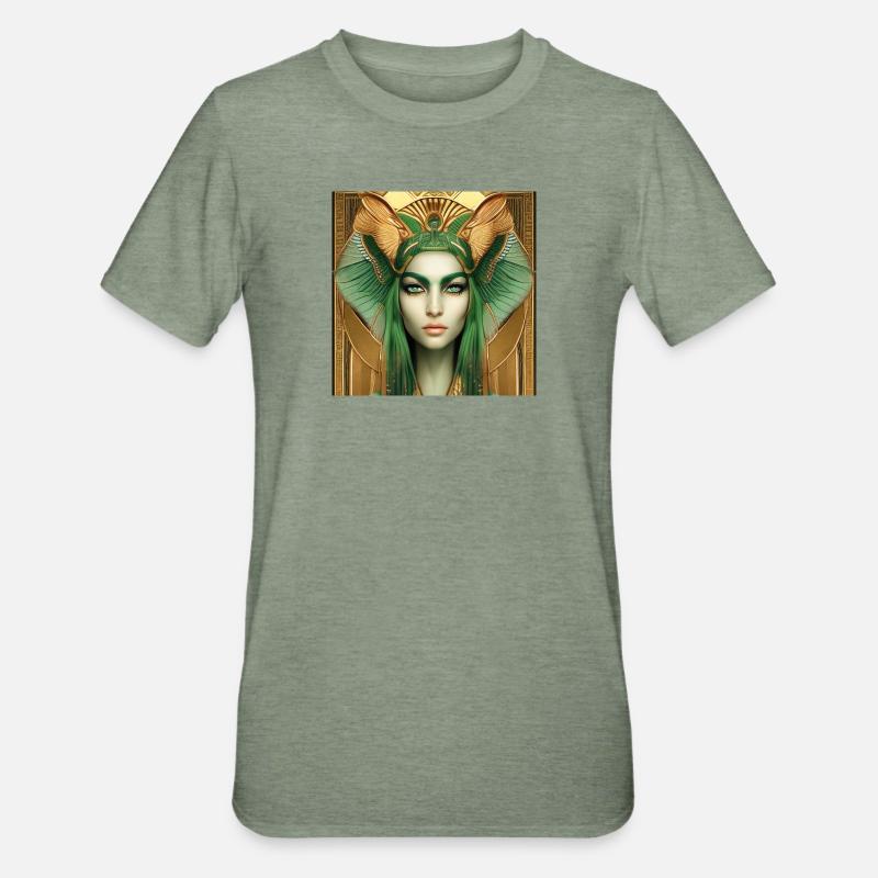 Déesse Neith, mère du soleil - T-shirt polycoton Unisexe - vert kaki chiné