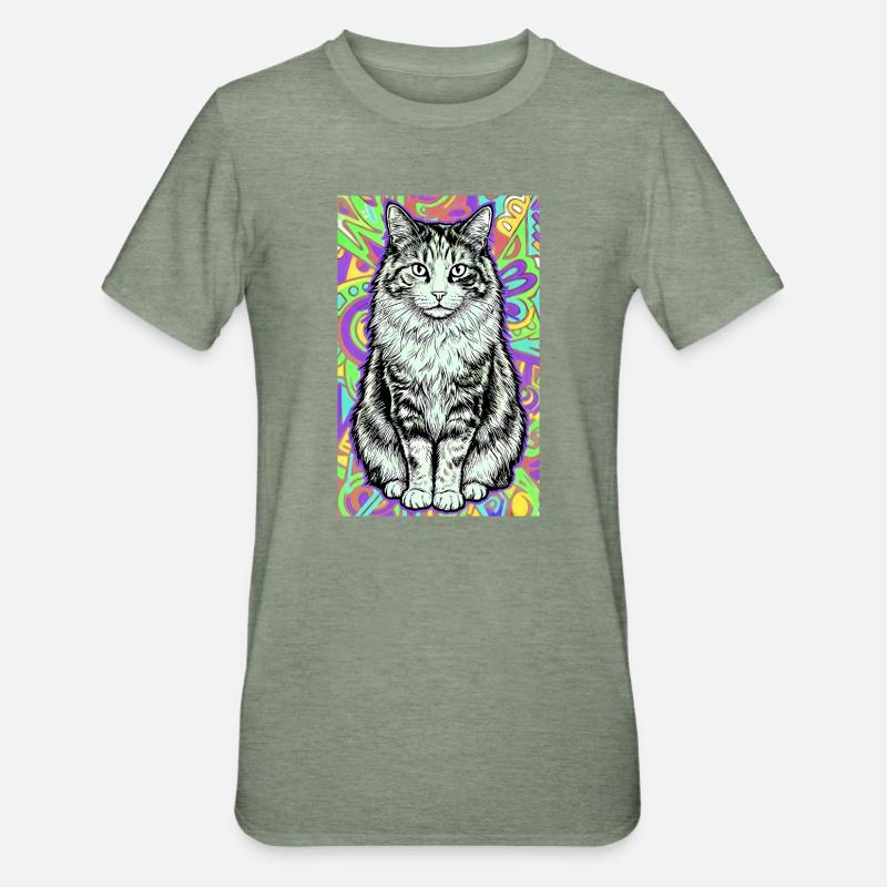 chat - T-shirt polycoton Unisexe - vert kaki chiné