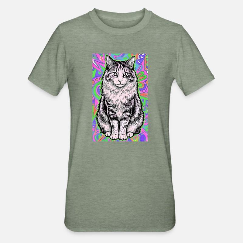 chat - T-shirt polycoton Unisexe - vert kaki chiné