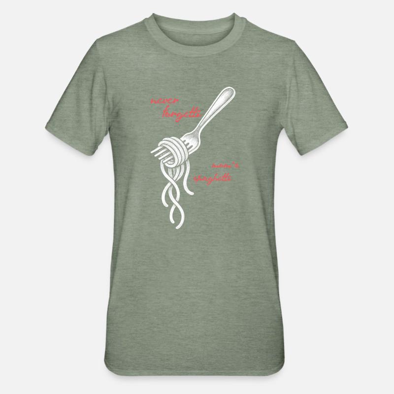 Never Forgetti Spaghetti Fork Drawing - Unisex Polycotton T-Shirt - heather military green