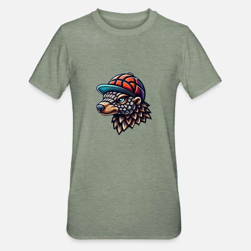 Cooles Pangolin mit Basecap - Unisex Polycotton T-Shirt - Militärgrün meliert