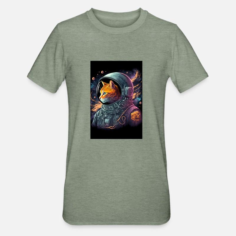 Chat de l’espace - T-shirt polycoton Unisexe - vert kaki chiné