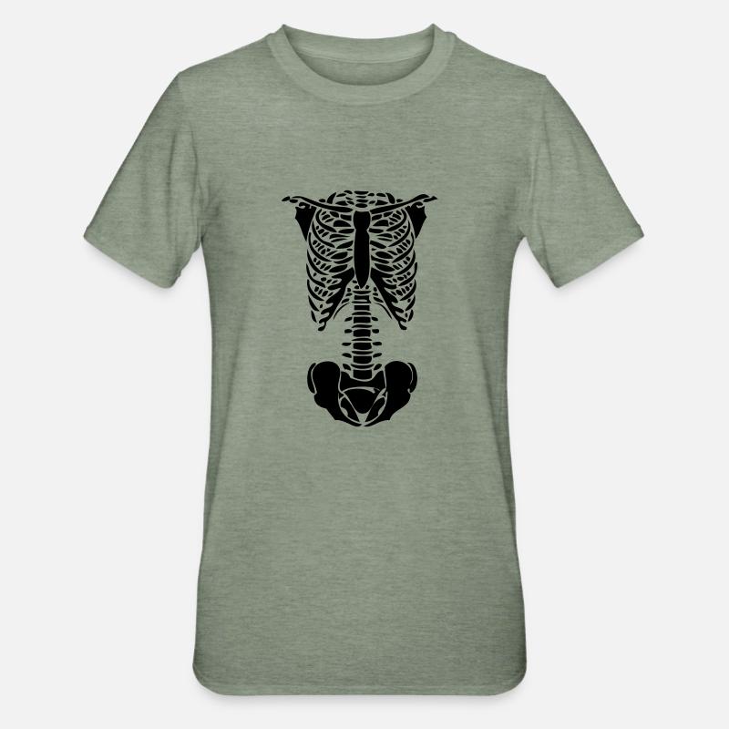 squelette - T-shirt polycoton Unisexe - vert kaki chiné