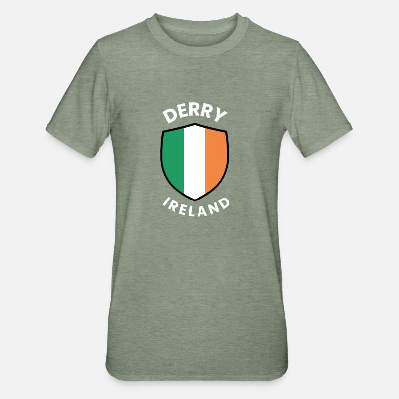 Drapeau du Derry Ireland Shield - T-shirt polycoton Unisexe - vert kaki chiné