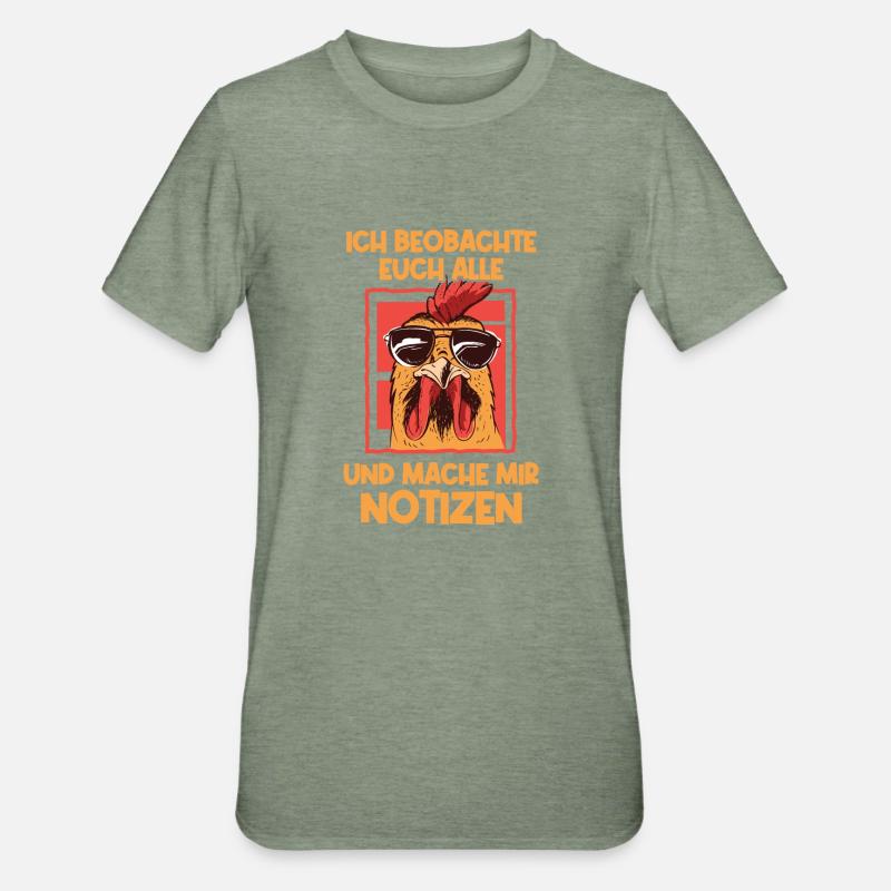 Ich beobachte euch Hühner Hahn - Unisex Polycotton T-Shirt - Militärgrün meliert