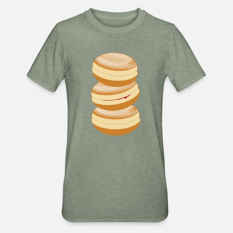 Three carnival donuts with powdered sugar & jam - Unisex Polycotton T-Shirt - heather military green