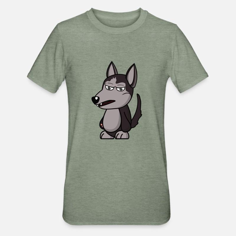 wütender Wolf angry grumpy Geschenk - Unisex Polycotton T-Shirt - Militärgrün meliert
