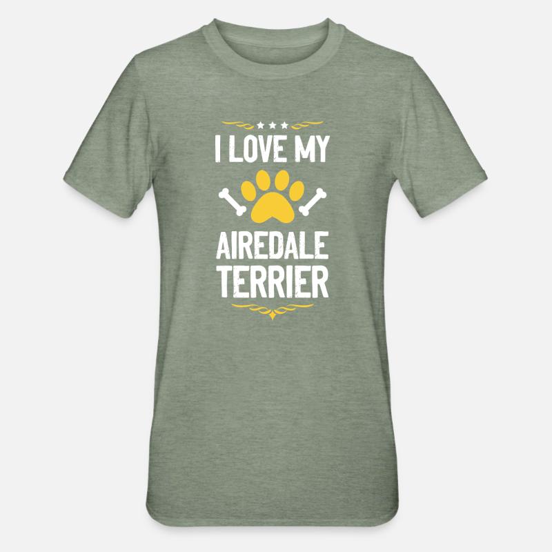 J’adore mon Airedale Terrier - T-shirt polycoton Unisexe - vert kaki chiné