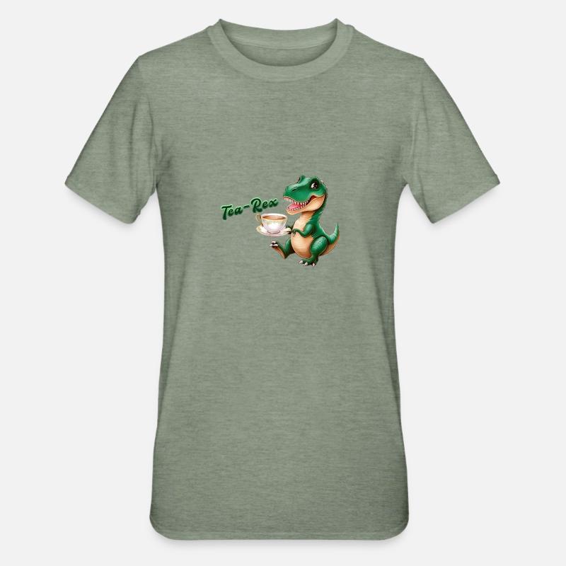 Tea-Rex |T-Rex | Rex | Dinosaure | Calembour - T-shirt polycoton Unisexe - vert kaki chiné