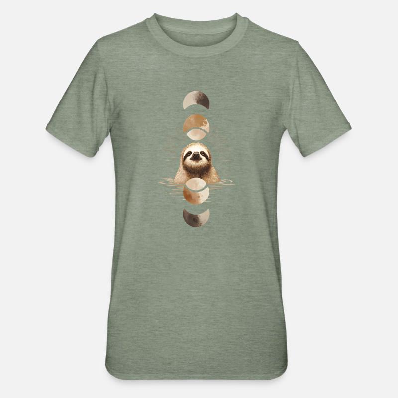 Faultier mit Mondphasen Boho Design - Unisex Polycotton T-Shirt - Militärgrün meliert