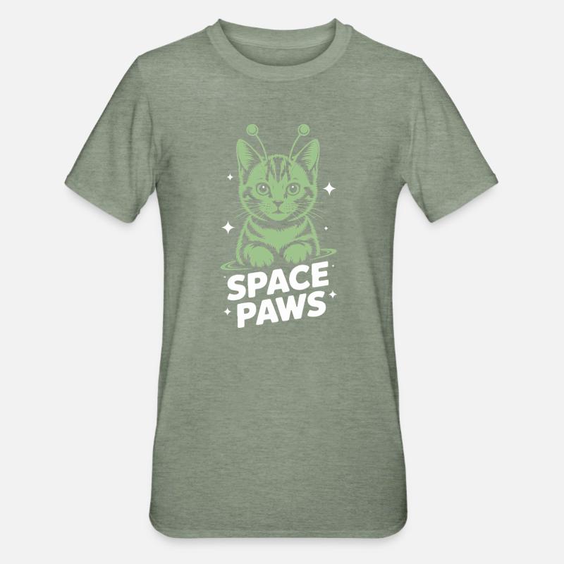 Chat Spatial Pattes Astrales - T-shirt polycoton Unisexe - vert kaki chiné