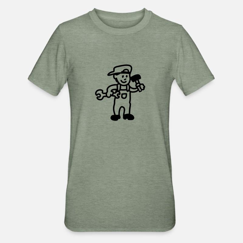 Handwerker - line - Unisex Polycotton T-Shirt - Militärgrün meliert