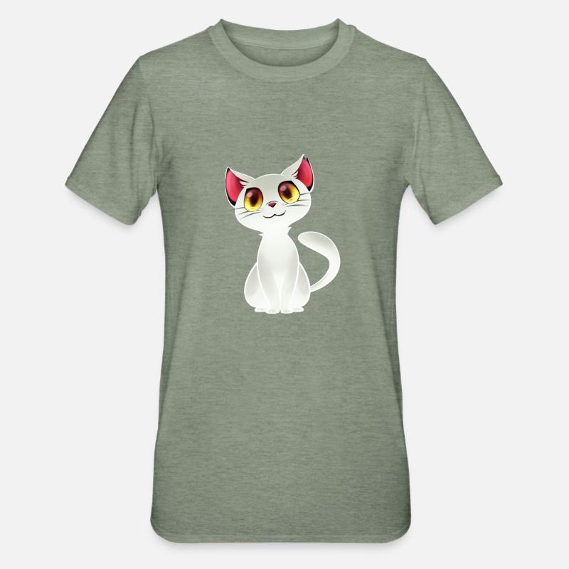 chat blanc - chat blanc - T-shirt polycoton Unisexe - vert kaki chiné