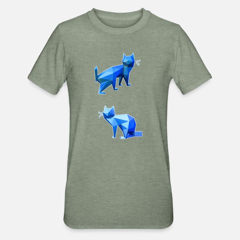 Duo Chat Polygone Bleu - T-shirt polycoton Unisexe - vert kaki chiné