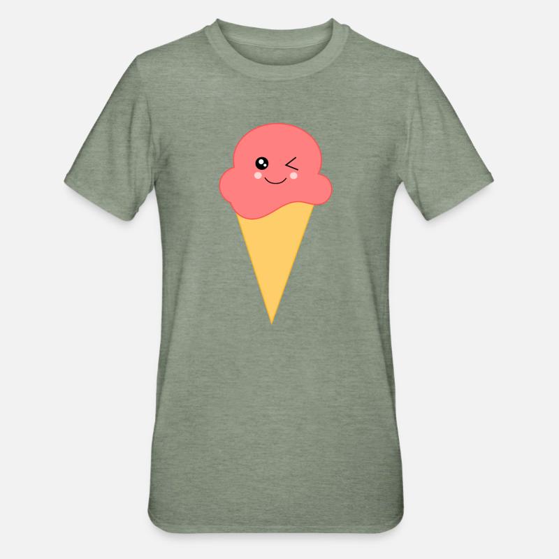 Eis Eiscreme Erdbeereis - Unisex Polycotton T-Shirt - Militärgrün meliert