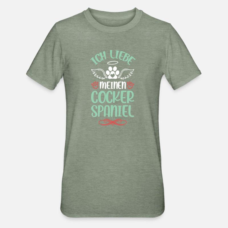 J’adore mon Cocker Spaniel - T-shirt polycoton Unisexe - vert kaki chiné