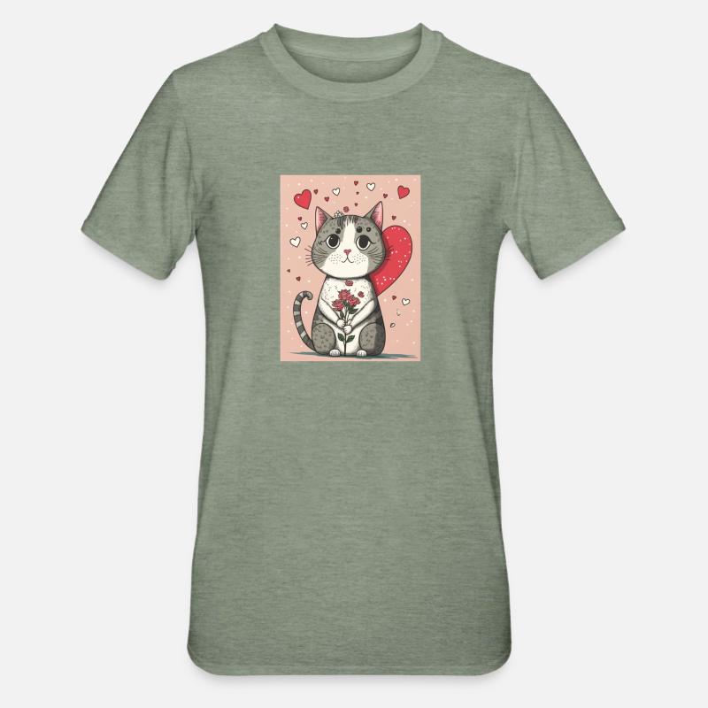 Chat mignon 2023 (Garantie du prix le plus bas) - T-shirt polycoton Unisexe - vert kaki chiné