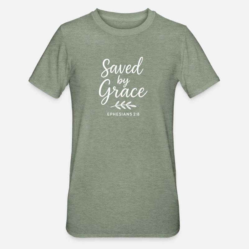 Saved by Grace Ephesian Scripture - Unisex Polycotton T-Shirt - heather military green